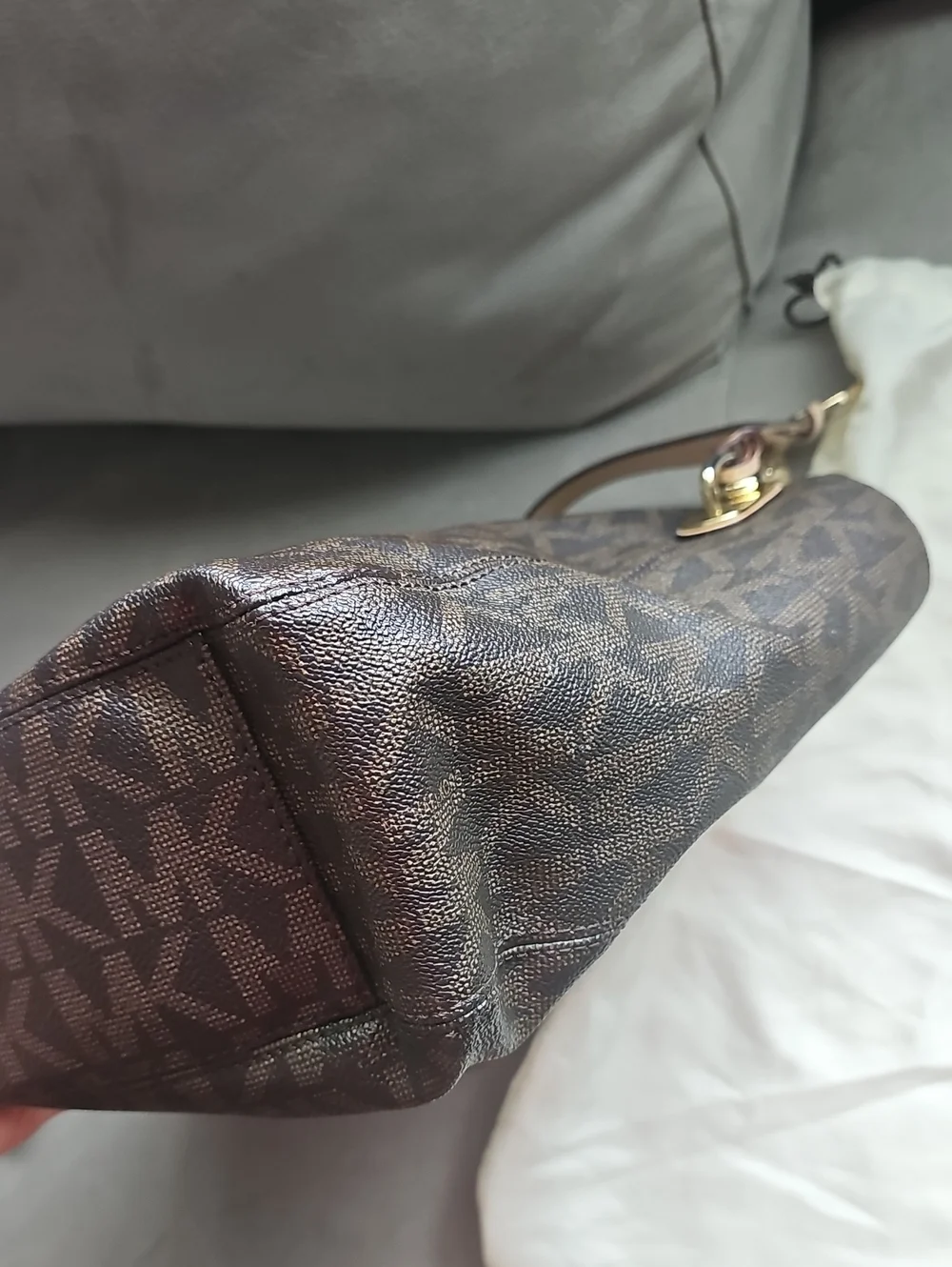 Michael Kors Dark Brown MK Monogram Chain-Handle Lilly Shoulder Bag